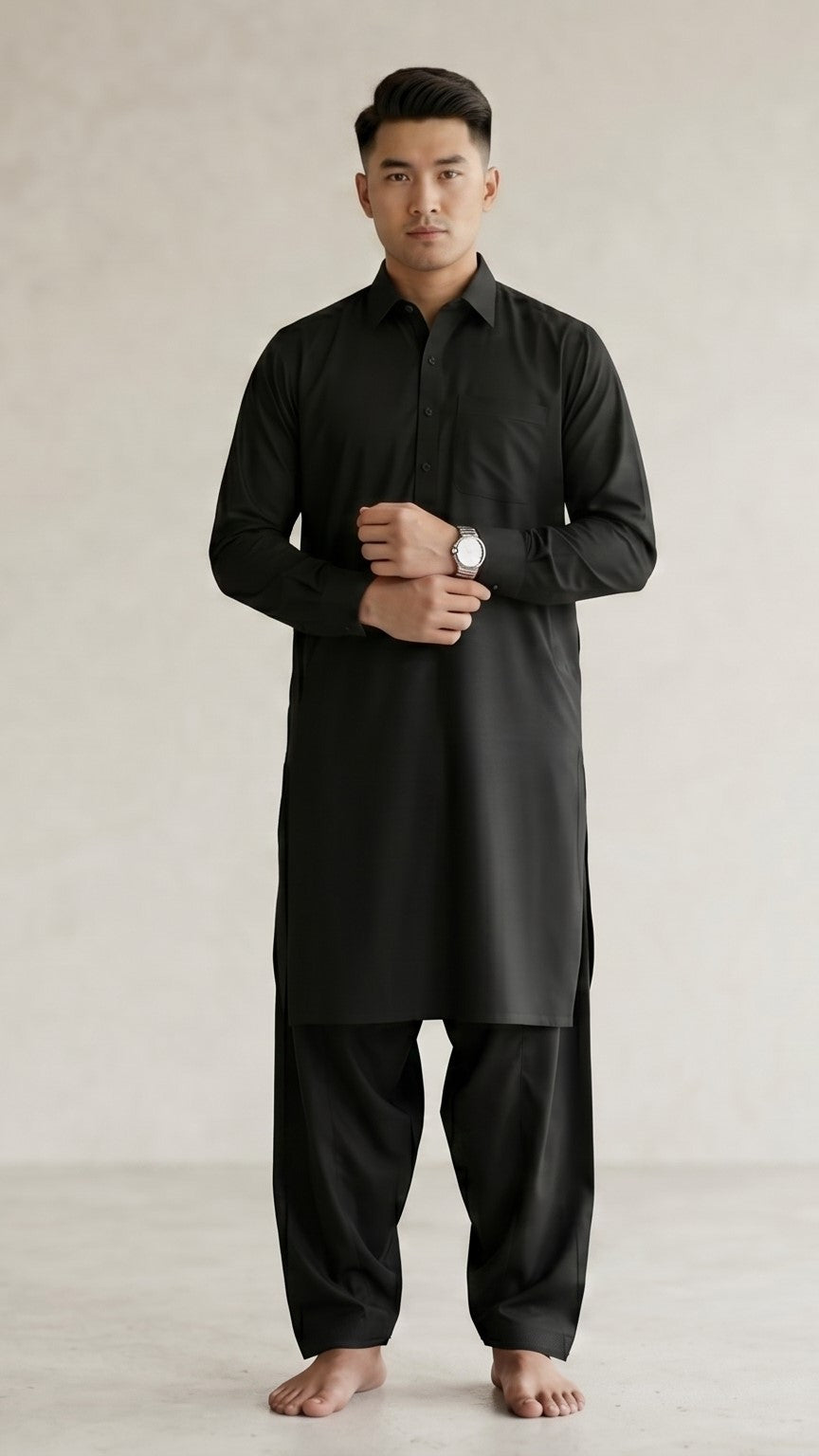 Men’s Black Shalwar Kameez | Shirt Collar