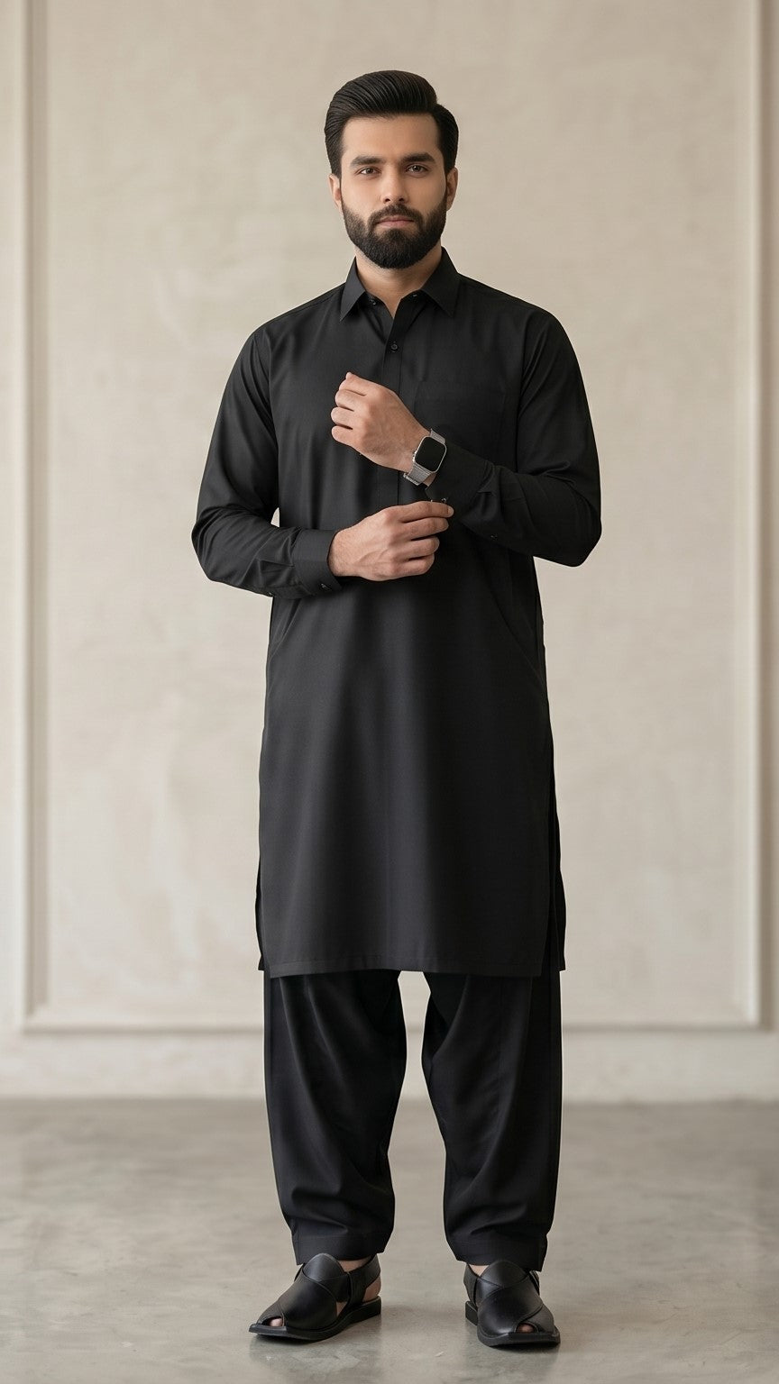 Men’s Black Shalwar Kameez | Shirt Collar