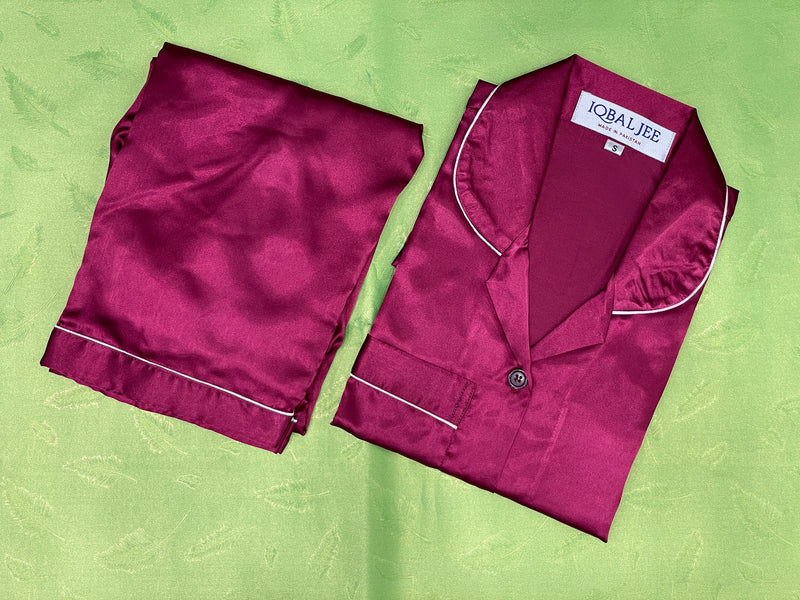 Silk Night Suit for Women – Mehroon