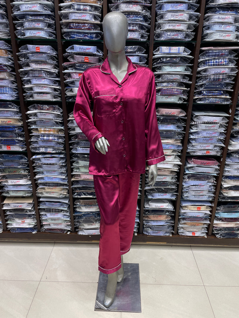 Silk Night Suit for Women – Mehroon