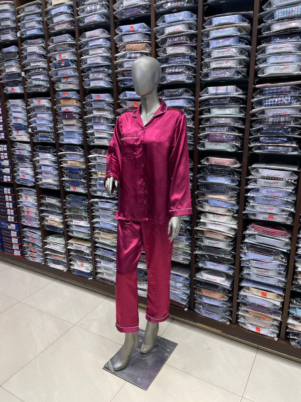 Silk Night Suit for Women – Mehroon