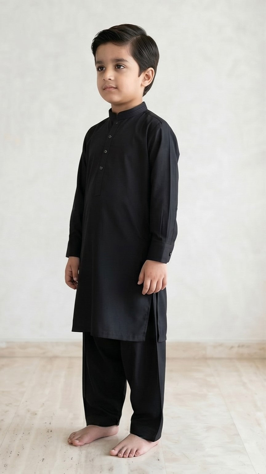 Black Shalwar Kameez – Sherwani Collar Kids (2–6 Years)