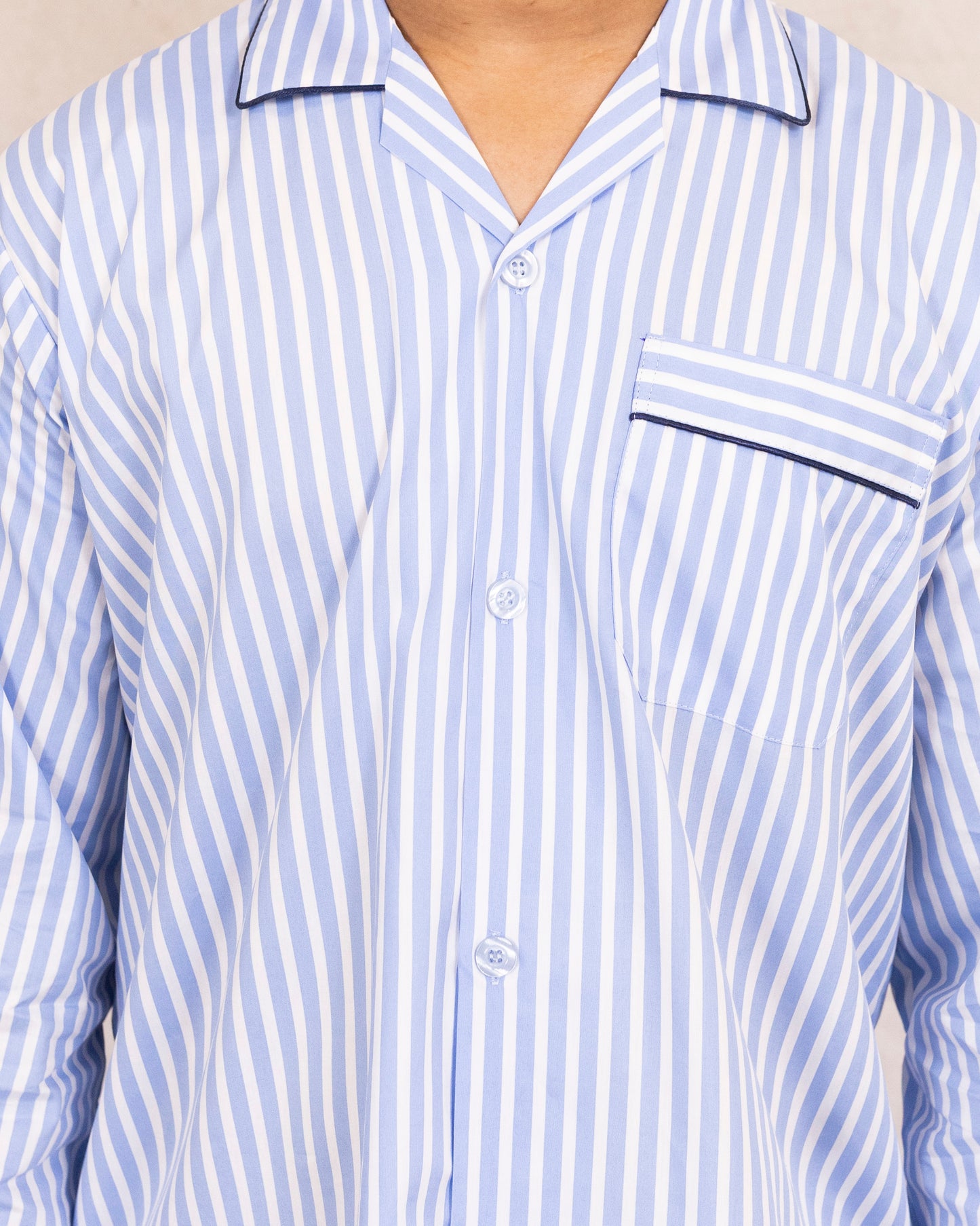 Men and Women Sky Color With Stripe Print Night Suit - Sleep Wear | 100% Cotton