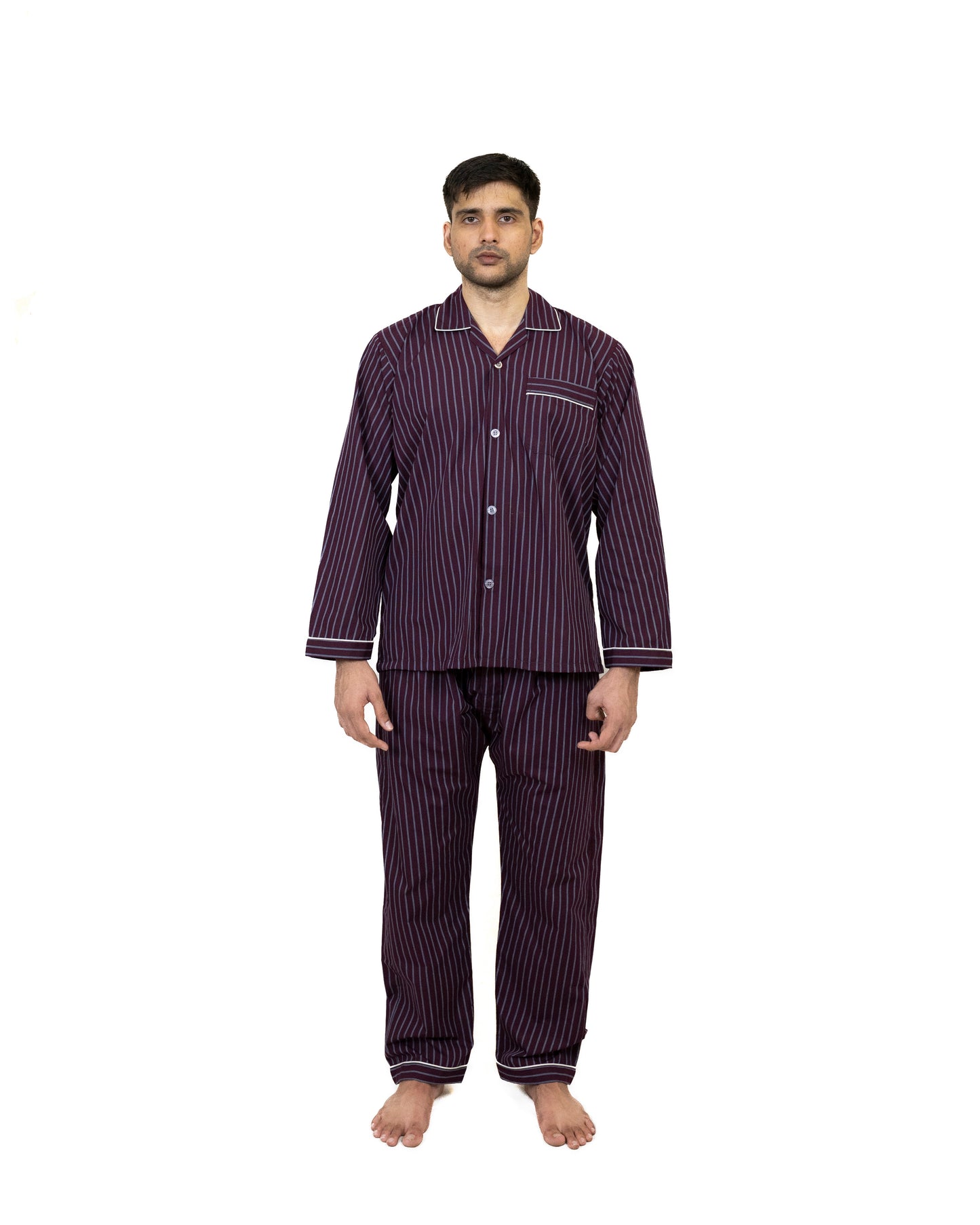 Men and Women Maroon With Stripe Print Night Suit - Sleep Wear | 100% Cotton