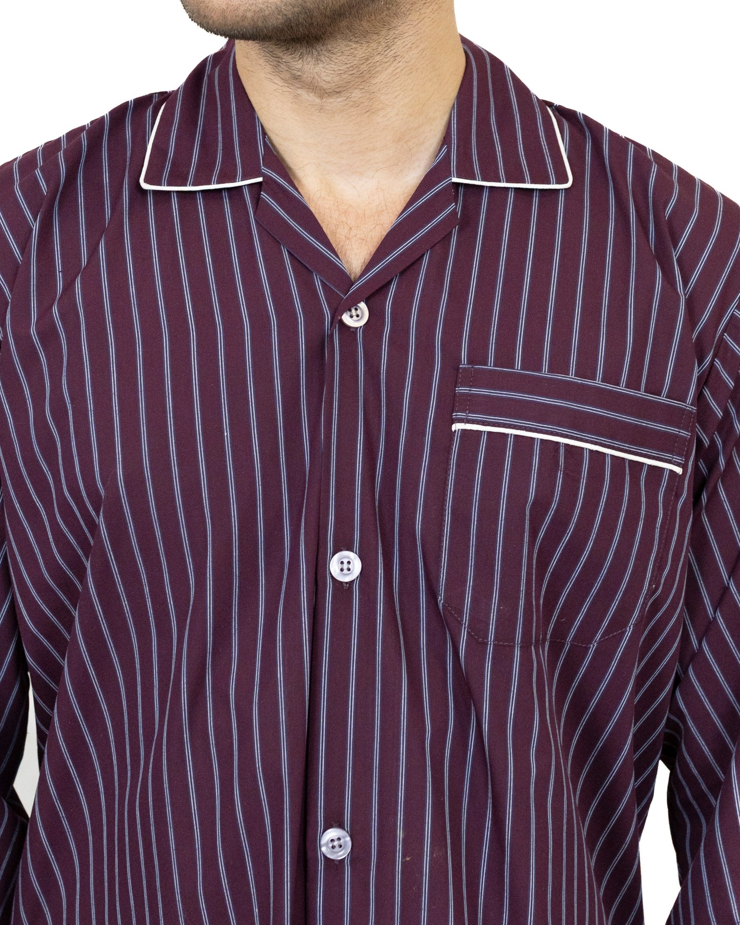 Men and Women Maroon With Stripe Print Night Suit - Sleep Wear | 100% Cotton