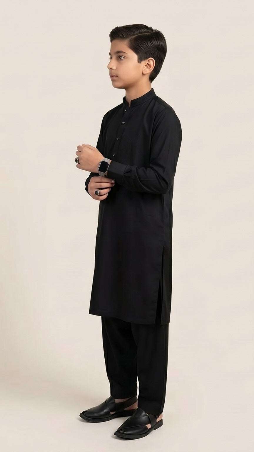 Black Shalwar Kameez – Sherwani Collar Boys (7–15 Years)